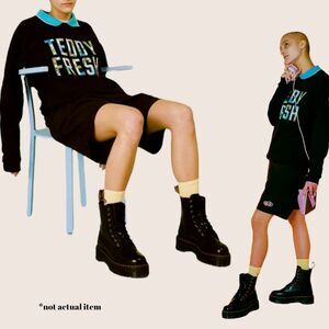 🧸 TEDDY FRESH x CARE BEARS BLACK BLUE APPLIQUE COLLAR SWEATSHIRT XXL 80s CORE